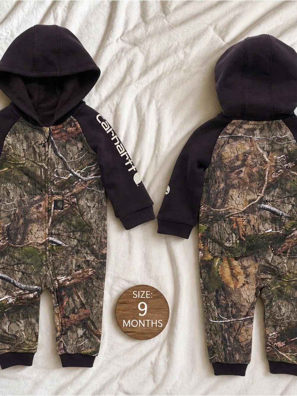 Carhartt Baby Camo Hooded Coverall in Black and Brown/Green Camo